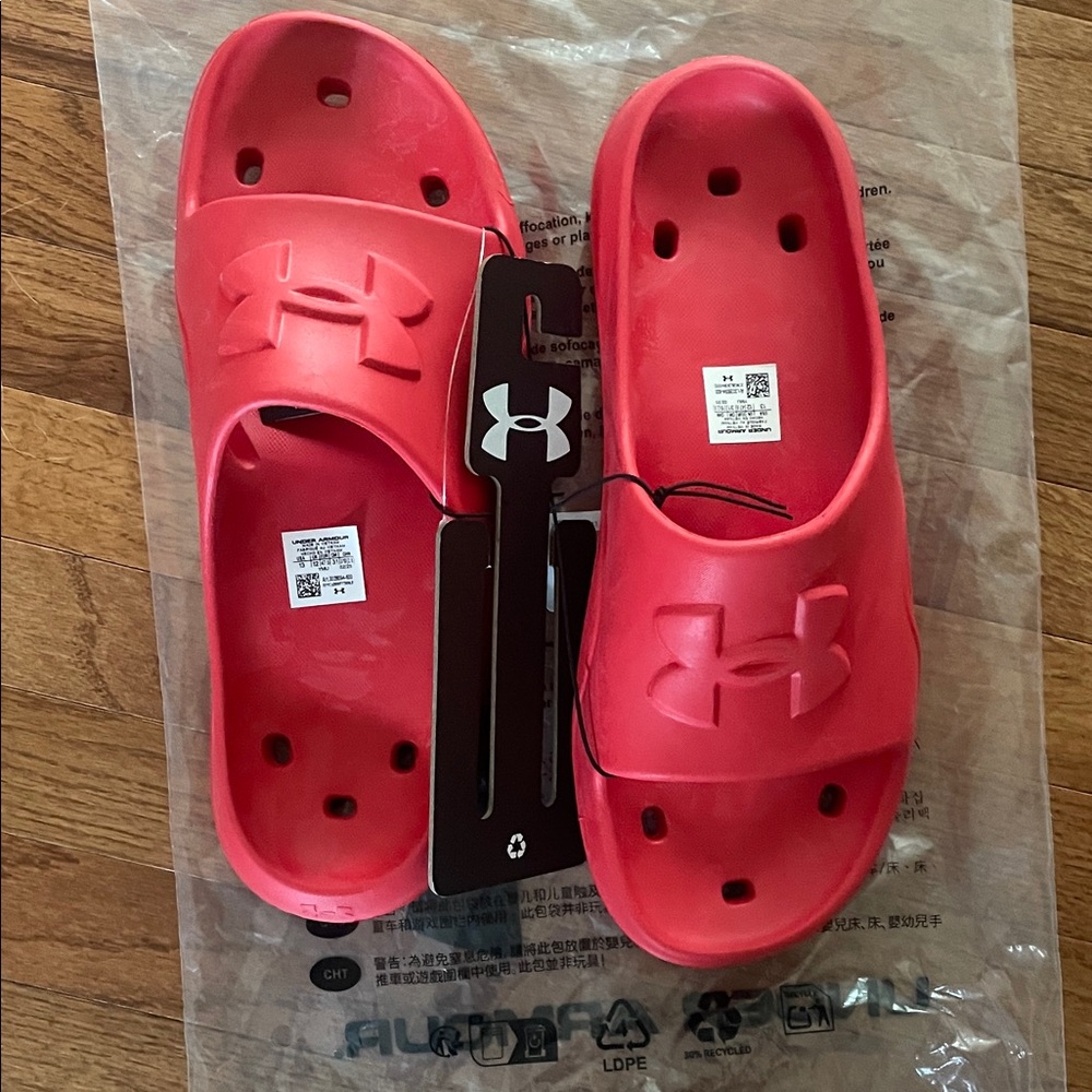 Under Armour Mens Bright Red Slide Sandals